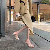 Coarse Heel Wearing Cold Slippers Women 2025 Summer Fashion Transparent Water Drill Temperament With High Heels Do Not Tired Feet HZ0115