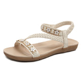 Roman Sandals Women's Summer 2025 New Bohemian National Wind Weaving Flower Size Flat Sandals HZ0115