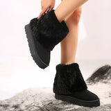 New Thick-Bottomed Round Head Rolls Hairy Short-Snow Boots Women's Pine Cake Bottom Warm Thick Cotton Shoes HZ0115