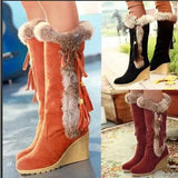 2025 Autumn And Winter New Slope And Knight Boots Women's Shoes Frosted Haired Neckpeel To Keep Warm Boots HZ0115