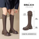 2025 New Brown Boots Women Autumn And Winter Plus Velvet Boots Children Long Boots V Mouth Thin Knight Boots HZ0115