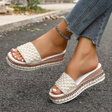Flat-Bottomed Slippers Women Wear 2025 Summer New Flat Bottom Lazy Word Pearl Small Scent Outdoor Leisure Cold Slippers HZ0115