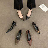 2025 Autumn And Winter New Pointed High-Heeled High-Heeled Shoes Leopard Print Fashion Commuting Low-Heeled Kitten Heel Single Shoes HZ0115