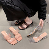 Transparent Crystal High Heels Women In The Spring Of 2025 New Fashion Wearing Sandals Coarse Heels Square Head With Slippers HZ0115
