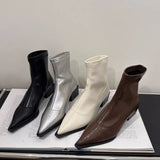 Korean Small Bare Boots Brown Pointed Short Boots Women's Shoes 2025 New Fashion With Thick And Thin Boots HZ0115