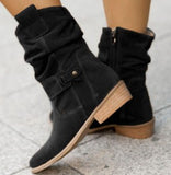 Autumn And Winter Ladies Large-Size Short-Slee Way Round Head Metal Buckle Side Zipper Low Side And Fashion Boots HZ0115