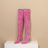 2025 New Sexy Nightclub Squin Side Zipper Fine Heel High Knee Boots Woman HZ0115