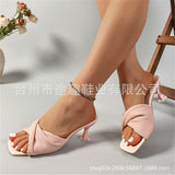 Beautiful Fairy Wind Wrinkled Slippers Women 2025 New Summer Word With Fine Square Head Cold Slippers Large Code HZ0115
