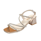 Fashion Sandals In The Summer Of 2025 British Fashion With New Square Head Drill With Thick High Heels Women's Shoes HZ0115