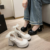 French Women's Shoes Thick-Soled Mary Treasure Shoes Women 2025 New Thick High Heel Gentle Sweet Pearl Word With Single Shoes HZ0115