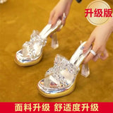 South Korea's Small Thick-Bottomed One-Word Drag Woman Wearing Transparent Cool Slippers In The Summer Of 2025 Thick Heel High Heels HZ0115