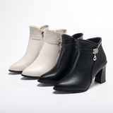 Fashion Short Boots High And Women's Boots Autumn Winter Rough And Fashion Water Drill Pendant Middle-Naught Mother Leather Boots Large Size Boots HZ0115