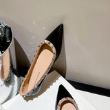 French Temperament Sharp Single Shoes Women's Shallow Summer New Rivet Patent Leather Evening Wind Warm Soft Bottom Flat Bottom Shoes HZ0115