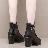 Fish Mouth Net Sandals Women Summer High Heel Waterproof Table Zipper Mesh Shoes Fashion Women's Hollow Breathable Cool Boots HZ0115