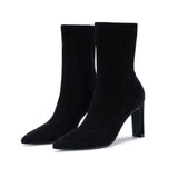 Female Skinny Boots Female Elasticity Thin Hips With High-Heeling Velvet Short Boots Autumn And Winter Elastic Single Boots Plus Velvet Tips HZ0115