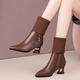 Autumn And Winter Warm Haired Boots In The Thick Boots And 2025 New Knitted Sharp Leather Boots HZ0115