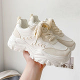 Thick-Bottomed Sneakers Women's 2025 Spring And Autumn New Round Head Tie With Wheat Ears Casual Running Shoes Fashion Dad Shoes HZ0115