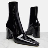 Painted Leather Fabric Tips Thick And High Heel Zippered Knight Boots, High Fashion Women's Short Boots HZ0115