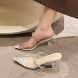 2025 Summer Fashion Outside Wearing A Pointed Water Drill Side Buckle High Heels Fairy Style Transparent Word With Fine Slippers HZ0115