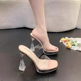 11Cm Ultra-High Heels T-Model Show Show Shoes Transparent Crystal Cool Tug Fish Mouth Waterproof Table Coarse Heel Sandals HZ0115