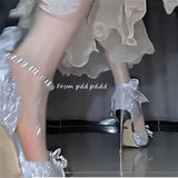 18-Year-Old Adult Lily Net Bow Bow High Heels Women With Pearl Fine Sandals Female Beautiful Princess Wedding Shoes HZ0115