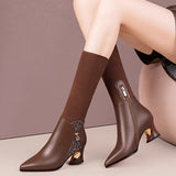 Autumn And Winter Warm Haired Boots In The Thick Boots And 2025 New Knitted Sharp Leather Boots HZ0115