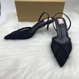 ZA Home 2025 New Pointed High Heels Coarse French Small Design Hollow Weaving Temperament Buntret HZ0115