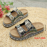 2025 New Thick Bottom Rope Double Buckle Drill Softwood Beach Slippers Large Size Women's Shoes HZ0115