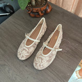 ZA Home 2025 New Shoes Women's Flat-Bottomed Mary Jane Women's Shoes New Embroidery Chinese Style Bag Head White Sandals HZ0115