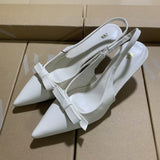 White Moonlight! Temperamental Bow White Back Empty Sandals Women Spring 2025 Korean Version Of Daily Commute Fine Heel Single Shoe Tips HZ0115