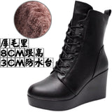Round Head 12Cm High Slope And Waterproof Table Mid-Sleevel Boots With Side Zipper Women's Boots Pine Cake Plus Velvet Winter Warm Leather Boots HZ0115