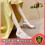 Transparent High-Heeled Women 2025 Summer New Word Thick Heel Sandals Fairy Crystal And Wear Cold Slippers HZ0115