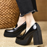 Paint Leather Fashion Thick-Soled Waterproof Table Single Shoes Spring Women's New Small Height Temperament Coarse Heel Shoes HZ0115