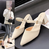 Sharp Head With Coarse Heel Cool Slippers Half-Dragging Sandals Women's Summer 2025 New Breathable Cloth Wear HZ0115