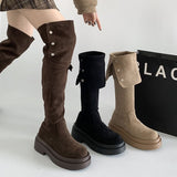 Korean Version Of The Leisure Thick-Bottomed Long-Sleeve Boots Children's Sleeve Cylindrical Head 2025 Autumn And Winter New Thick Knee-Heeling Knight Boots HZ0115