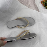 French Pearl Leather Flat-Bottomed Flip-Flops Women Wear The New Summer 2025 Summer New Trendy Beach Feet Cool Drag HZ0115