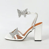 Women's Butterfly Decoration Water Drill Cross After The Belt Side-On-Heeled Sandals Women's Shoes Super High HZ0115