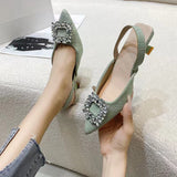 Baotou Sandals Women's 2025 New French Gentle Water Diamond Head After Tripling Coarse Heel High Heel High Heel Shoes HZ0115