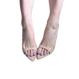 In The Summer Of 2025, The New Pointed High Heels With Fine Heel Half-Slippers Women's Patent Leather Black Simple Sandals HZ0115