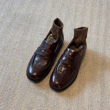 Vintage One-Legged Lazy Shoes Women Coarse Heel Flat Single Shoes British Wind Small Leather Shoes Lefu Shoes HZ0115