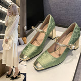 2025 Spring And Summer National Wind Square Design Fashion Shallow Casual Coarse Heel High Fashion Daily Single Shoes Women HZ0115