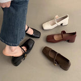 Vintage Square Head Thick Heel Single Shoes Women Spring And Autumn New French Evening Fairy Soft Skin Mary Jane Small Leather Shoes HZ0115