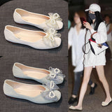 2025 New Evening Wind Wind Bow Bean Bean Shoes Women's Fashion Single Shoes Flat Sole Soft Sole Grandmother Shoes Pedal HZ0115