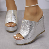 2025 Summer New Golden Fish Mouth Toe-Word Fashion Large-Size Slope And Cold Slippers HZ0115