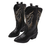 Spring And Autumn 2025 New Female Vintage Embroidery V Mouan Rider Boots Western Cowboy Mid-Clinic Head HZ0115