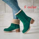 New 2025 Autumn And Winter Mid-Boul Thick Heel Overslip Snow Boots 43-Yard Cotton Shoes HZ0115