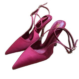 ZA Home 2025 New Women's Shoes Low Heel Temperament High Heels High-Heeled Shoes Behind The Shallow Mouth Triptling Single Shoes Rose Red HZ0115
