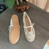 ZA Home 2025 New Shoes Women's Flat-Bottomed Mary Jane Women's Shoes New Embroidery Chinese Style Bag Head White Sandals HZ0115