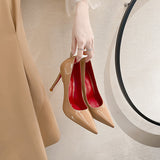 Korean Version Of Princess Shoes 2025 Spring New Pointed Leather Fine Heel High Heels Light Mouth Small Single Shoes Red Wedding Shoes HZ0115
