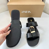 ZA2025 New Beach Flat Shoes Comfortable Fashion Large Size Square Buckle Spring Comfortable HZ0115